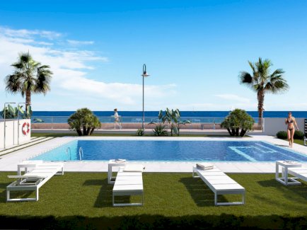 Obergeschoss-Wohnungen mit 2 Schlafzimmern, 2 Bädern und Dachterrasse in abgeschlossener Anlage direkt am Strand Pozo del Esparto 04648 - immoregio.de Makler