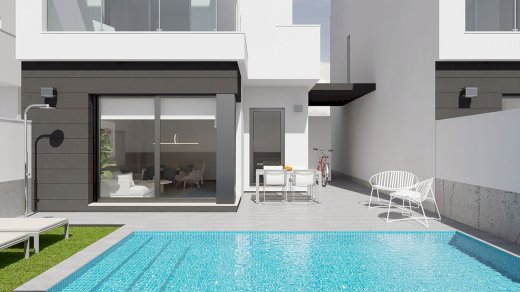 Charmante Villen mit 3 Schlafzimmern und 2 - 3 Bädern, Kfz-Stellplatz und Privatpool nur 1 km vom Strand Santiago de la Ribera 30720 - immoregio.de Makler