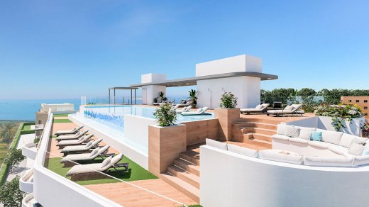 Moderne Penthouse-Wohnungen mit 2 Schlafzimmern, 1 - 2 Bädern und Dachterrasse in Wohnanlage mit Gemeinschaftspool Mil Palmeras 03191 - immoregio.de Makler